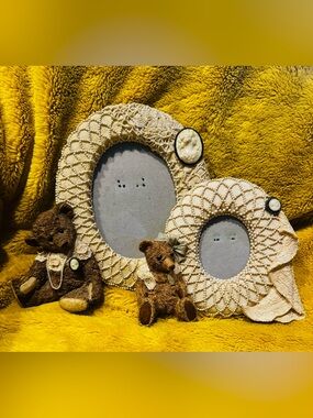 Fancy Frames Cameo Lace Ribbon Teddy Bear Lace Picture Frame Set Of 2 Victorian